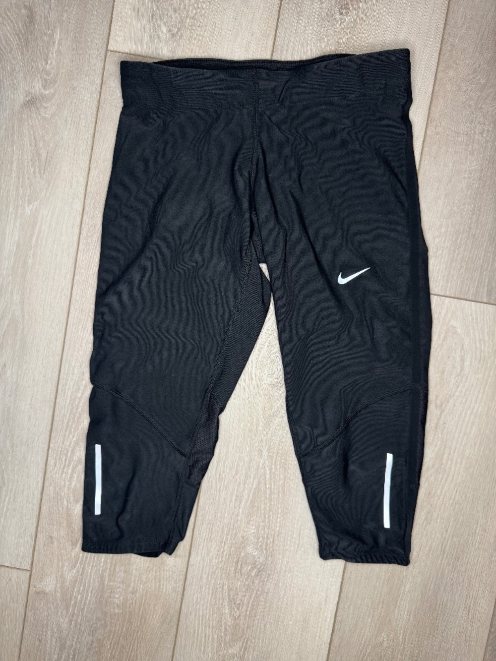 Nike Dri-FIT Tech Running Capris XS Black Reflective Zip Pocket 695386